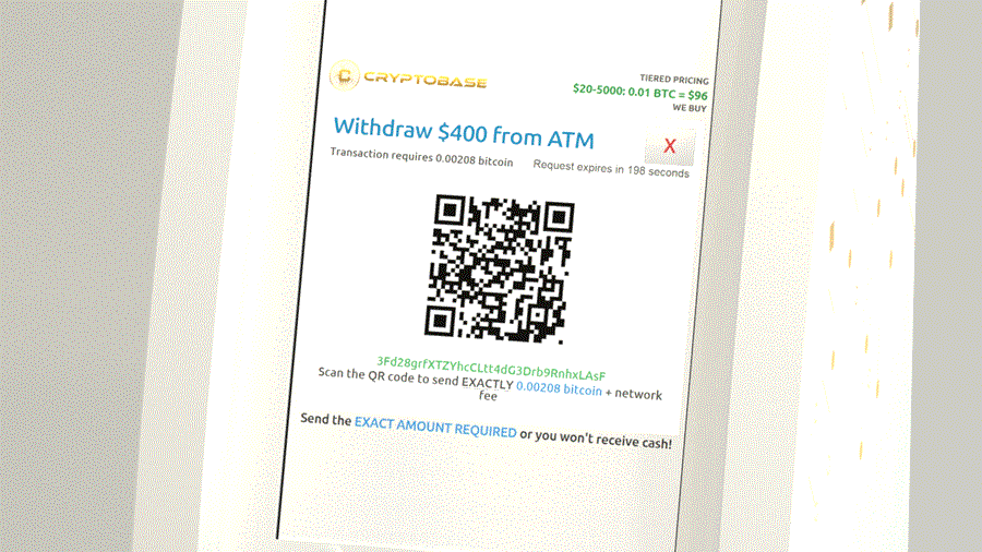 Cryptobase Bitcoin ATM | Scan code screen